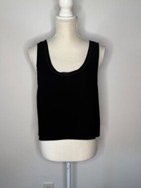 Babaton Triacetate Polyester Scoop Neck Sleeveless Knit Trim Top Black M